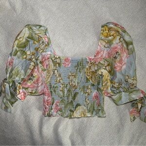 Express Pastel Floral Puff Sleeve Blouse